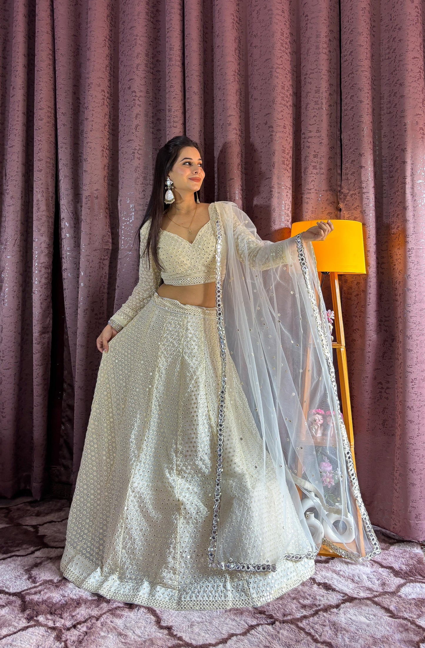 Classy Off white Soft Georgette Lehenga with Sequins work Fully Stitched