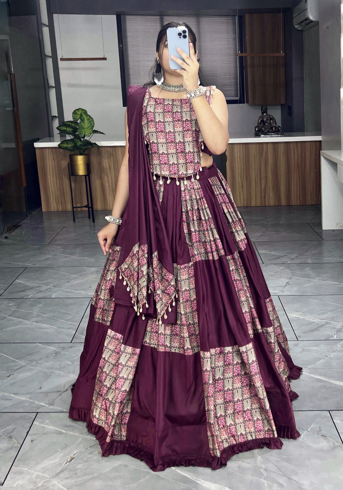 Wine Colour Box Style Chaniya Choli Fully Stitched for Navratri 2025