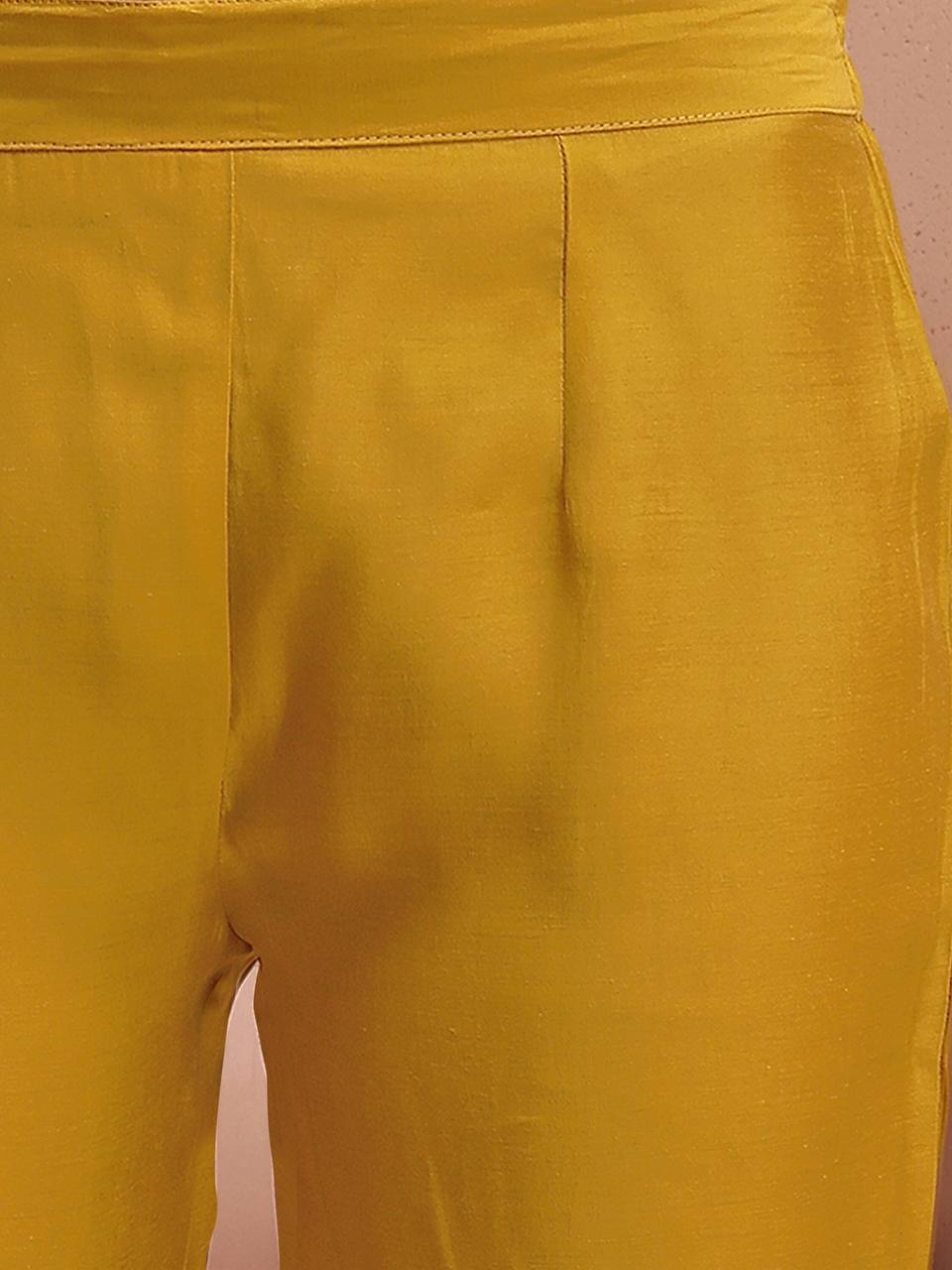 Mustard yellow anarkali with white embroidery