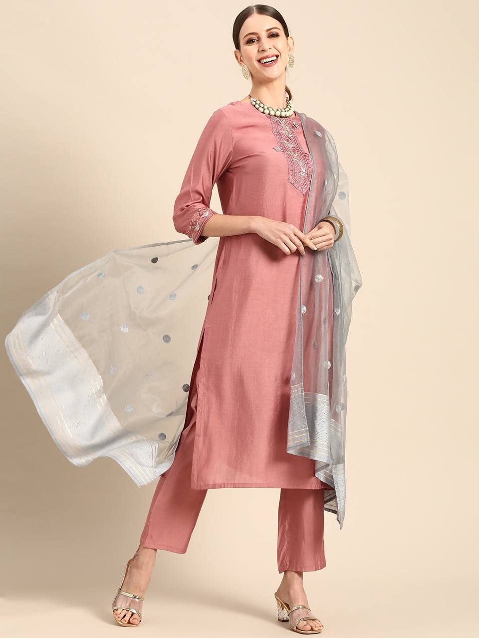 Mauve peach premium Kurti set