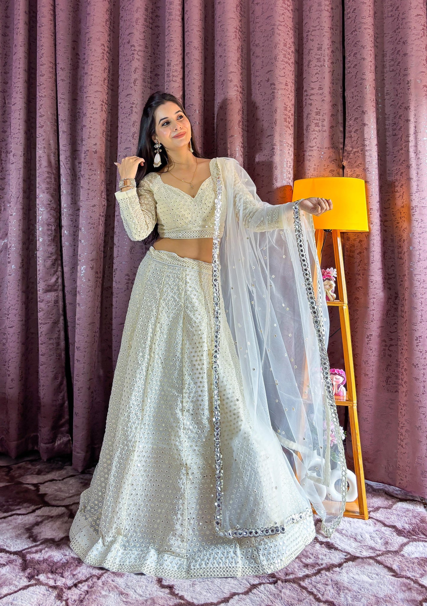 Classy Off white Soft Georgette Lehenga with Sequins work Fully Stitched
