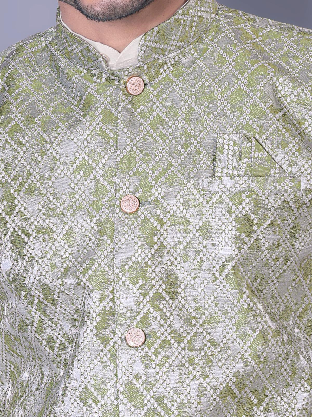 Traditional Indian Koti Kurta Set for Men - Mehendi Colour