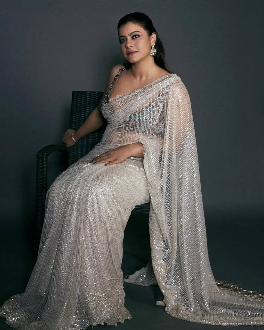 Premium white sequins saree with stitched blouse