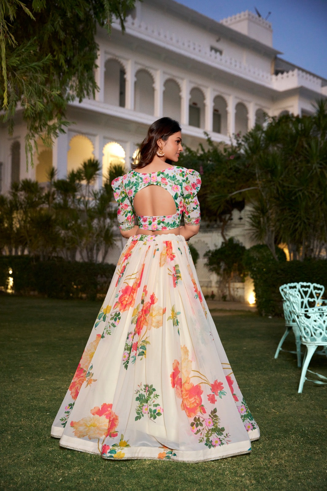 Twirl & Tell - Beautiful Floral Statement Soft Georgette Fully Stitched Lehenga Set