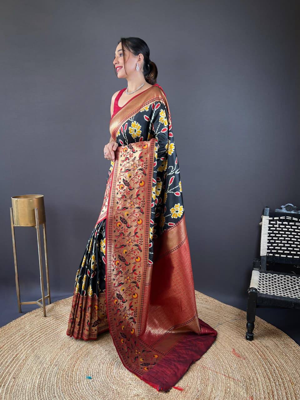 Premium Soft Silk With Rich Patola Weaving and Contast Pallu with Stitched Blouse