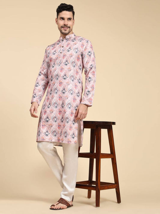 Abstract pattern Men's traditional sequins work & print cotton kurta with pajama