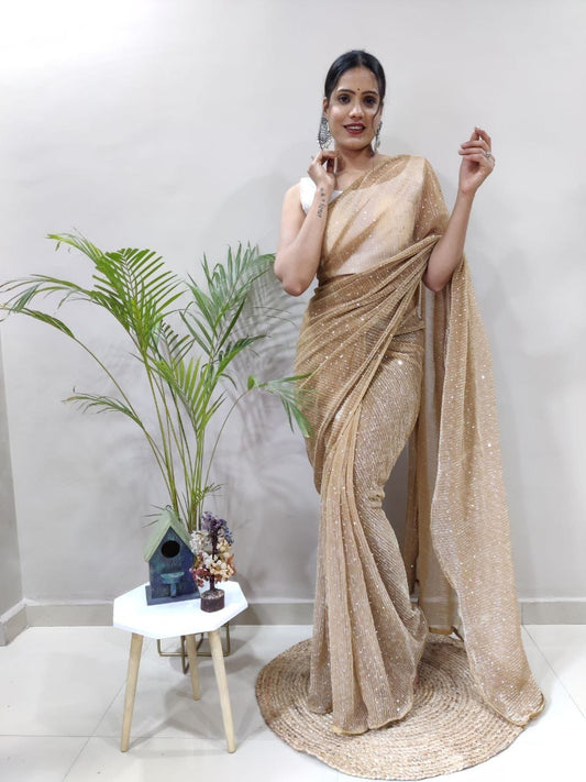 Net fabric Readymade saree with readymade blouse
