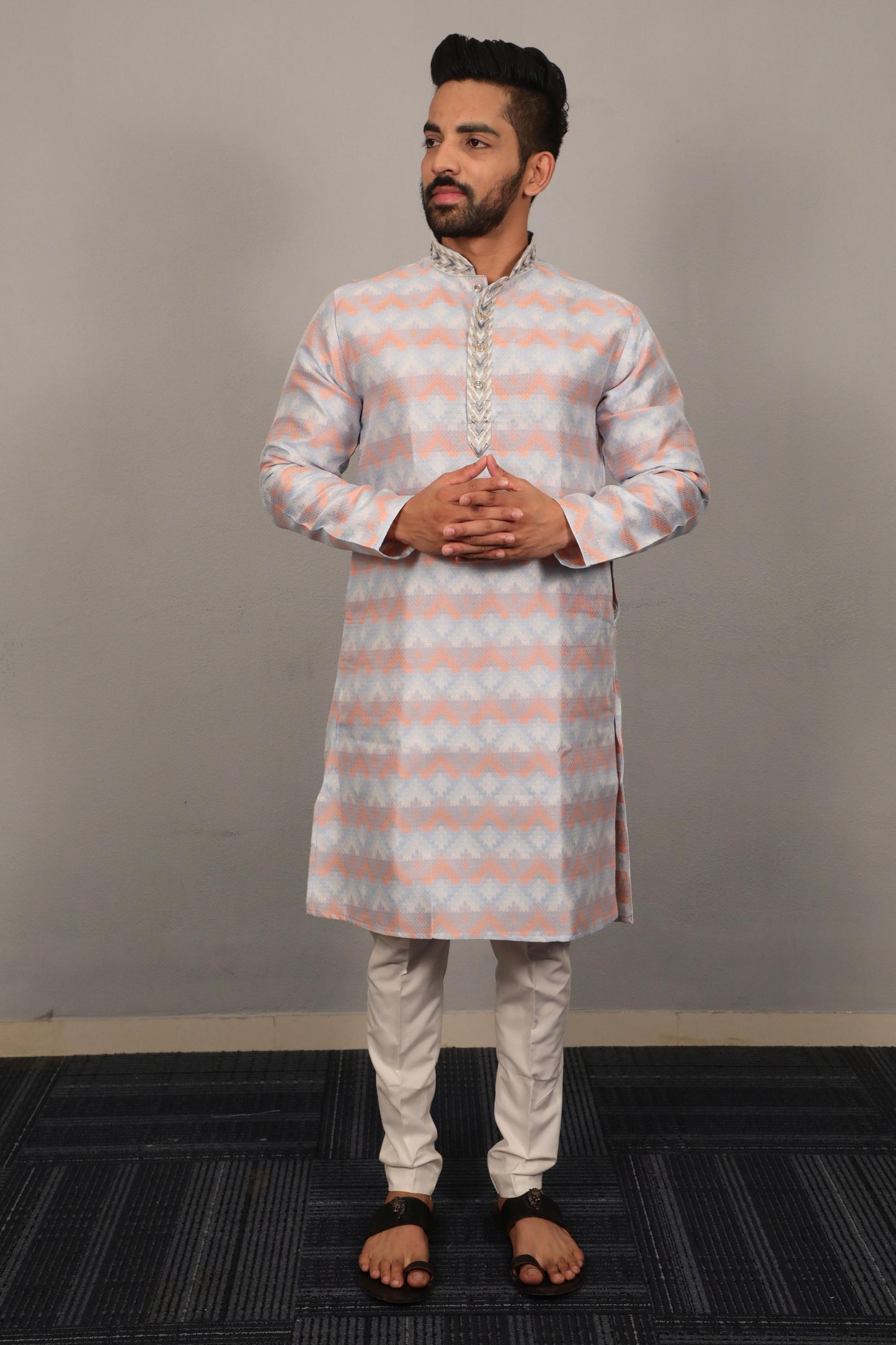 Men's Soft Jacquard Silk Self Weaving Pattern Kurta with Pajama