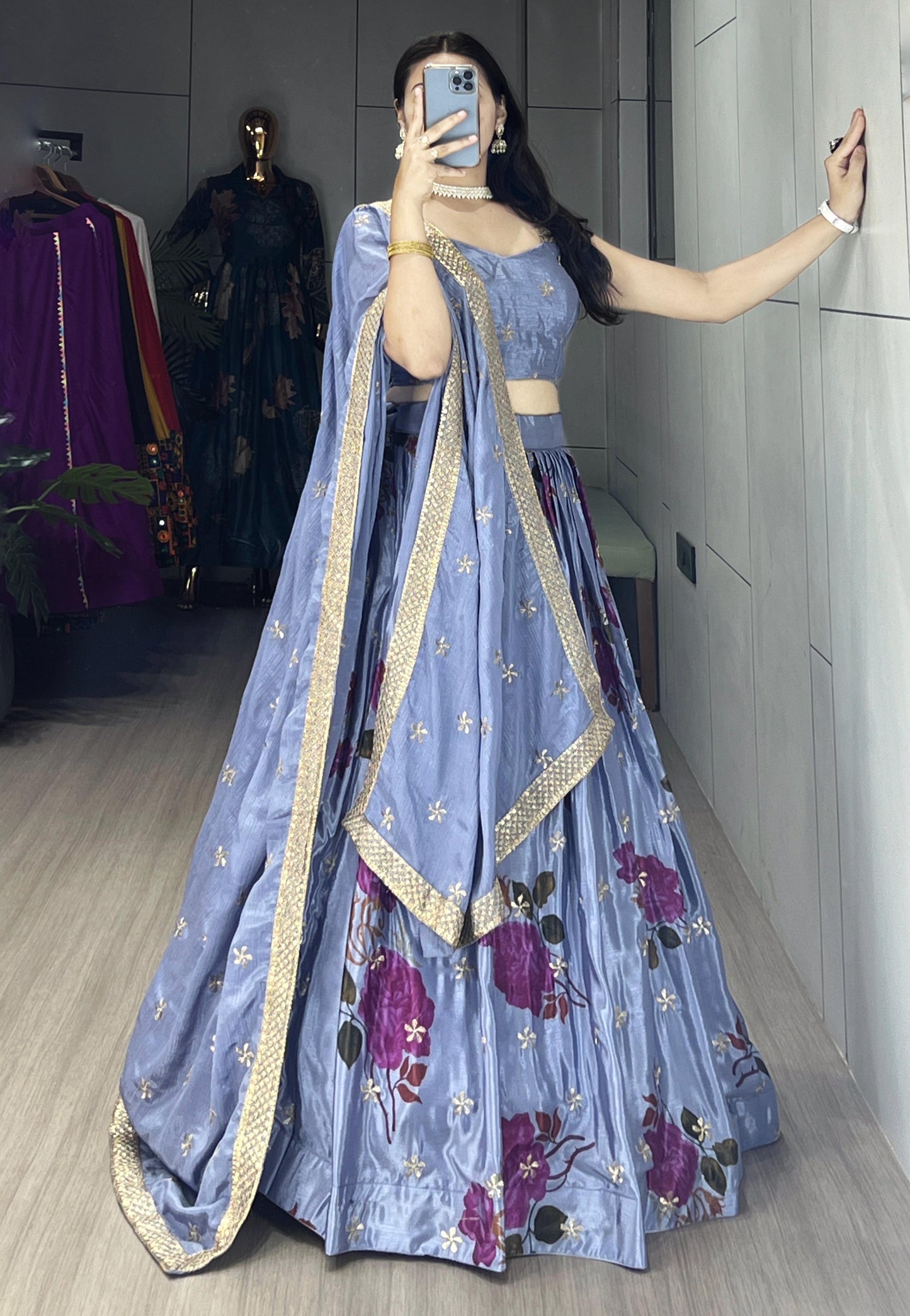 Beautiful Pastel Colour Soft Silk Floral Lehenga Fully Stitched