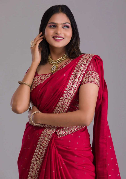 Gajri Chinnon saree with fully stitched blouse
