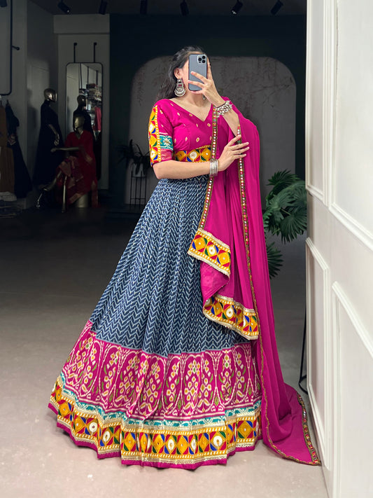 Floral Printed Beautiful Tasar Soft Silk Chaniya Cholis for Navratri