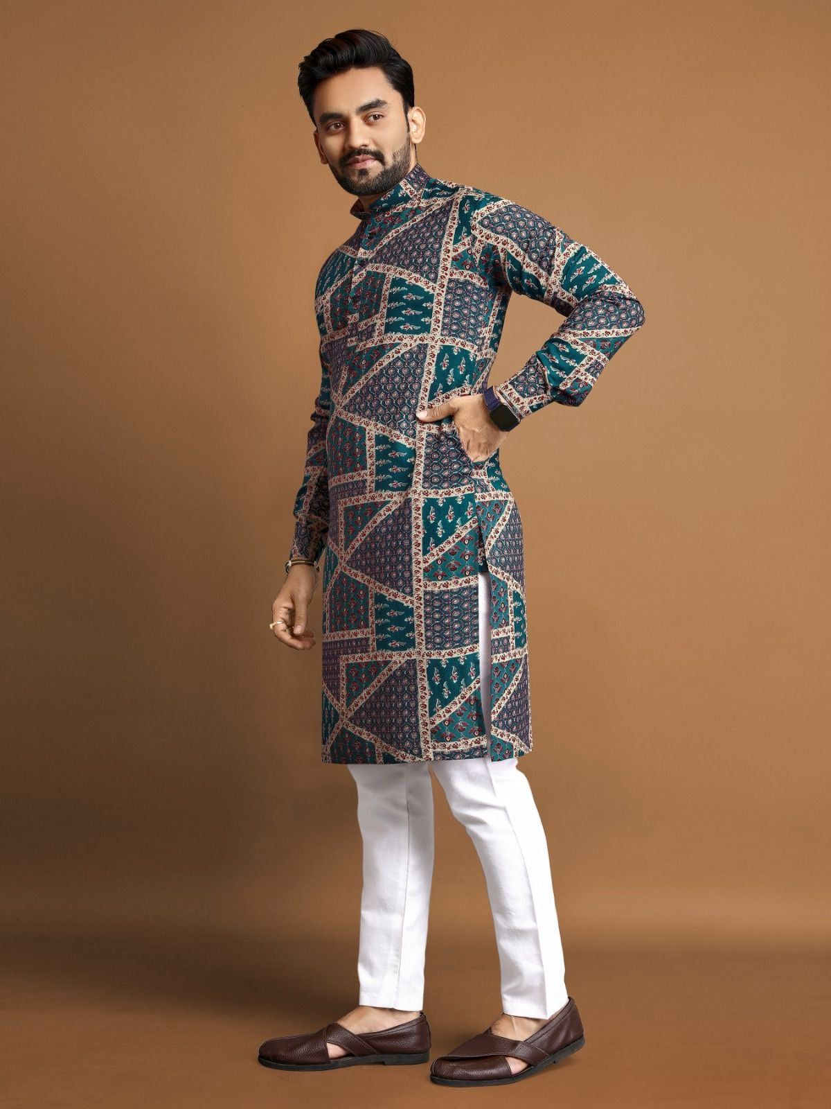 Men's Soft Cotton Foil Print Kurta with Cotton Pajama for every occasion
