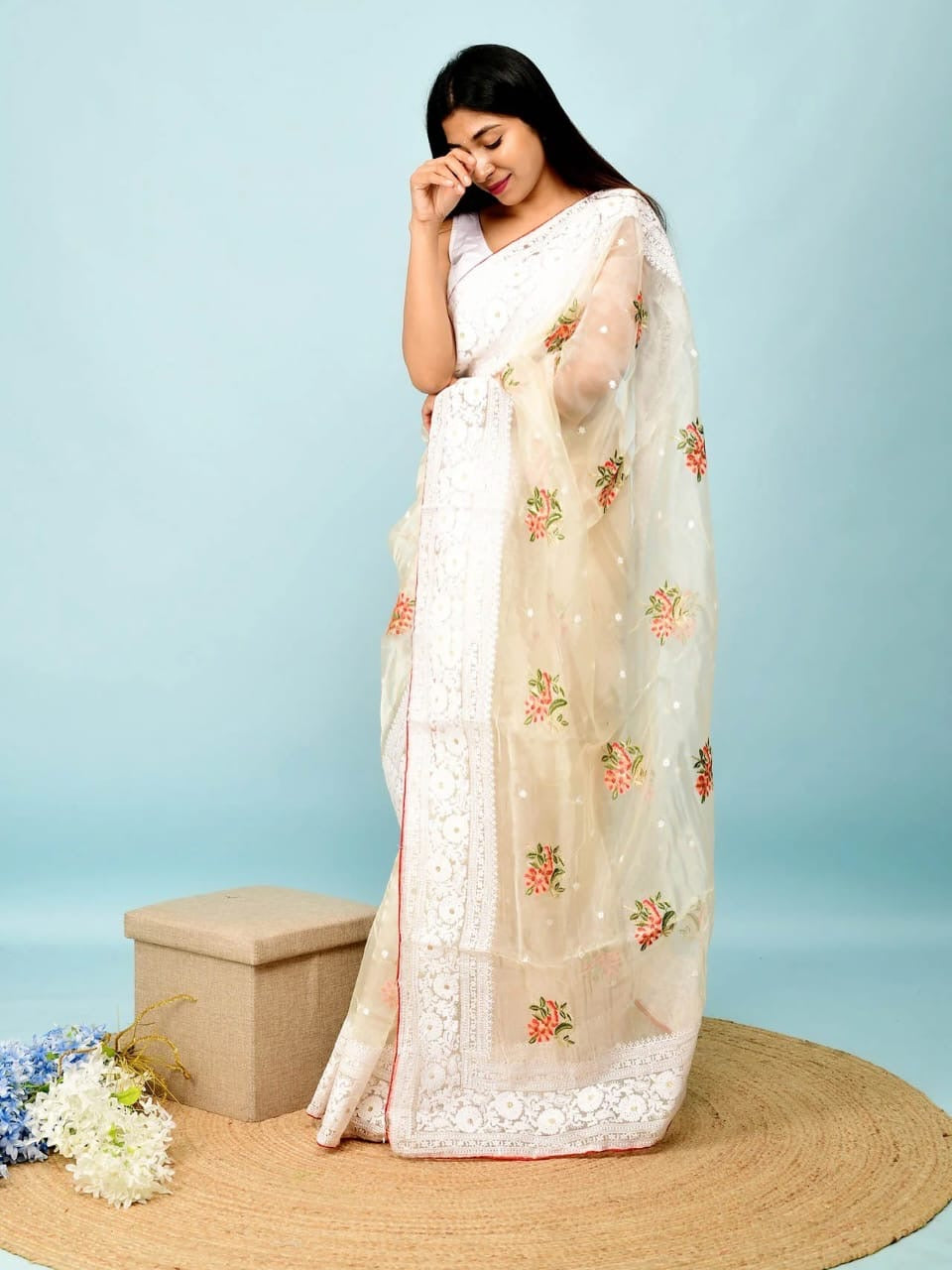 Heavy organza Saree with fully stitched Blouse