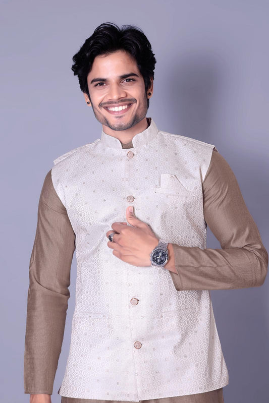 Elegant Brown Koti Kurta For Men- Festive Indian Ethnic Wear