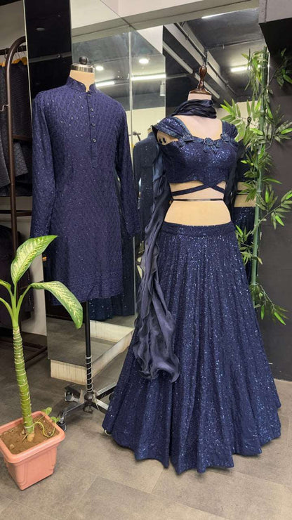 Navy blue fully sequins party or dinner lehenga fully stitched