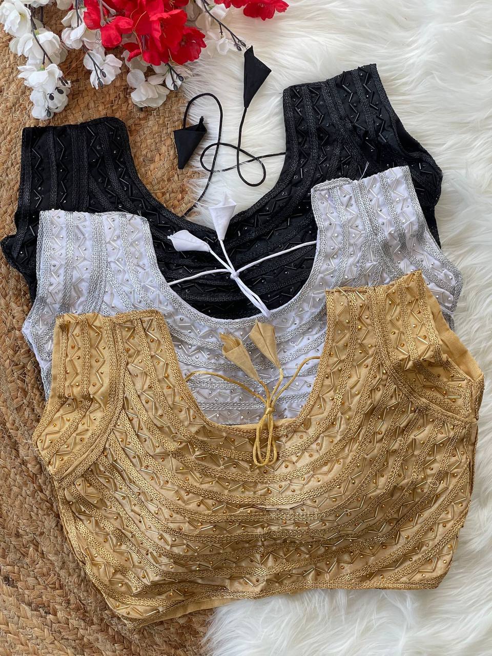 Beautiful Handwork Sleeveless Fully Stitched Blouse