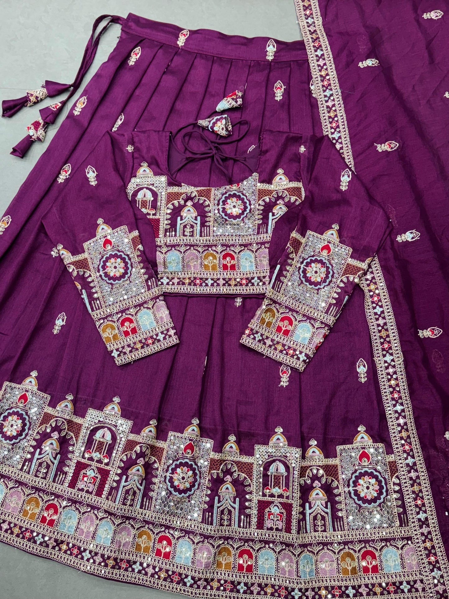 Navratri Special Vichitra Silk with Beautiful Embroidered Fully Stitched Lehenga