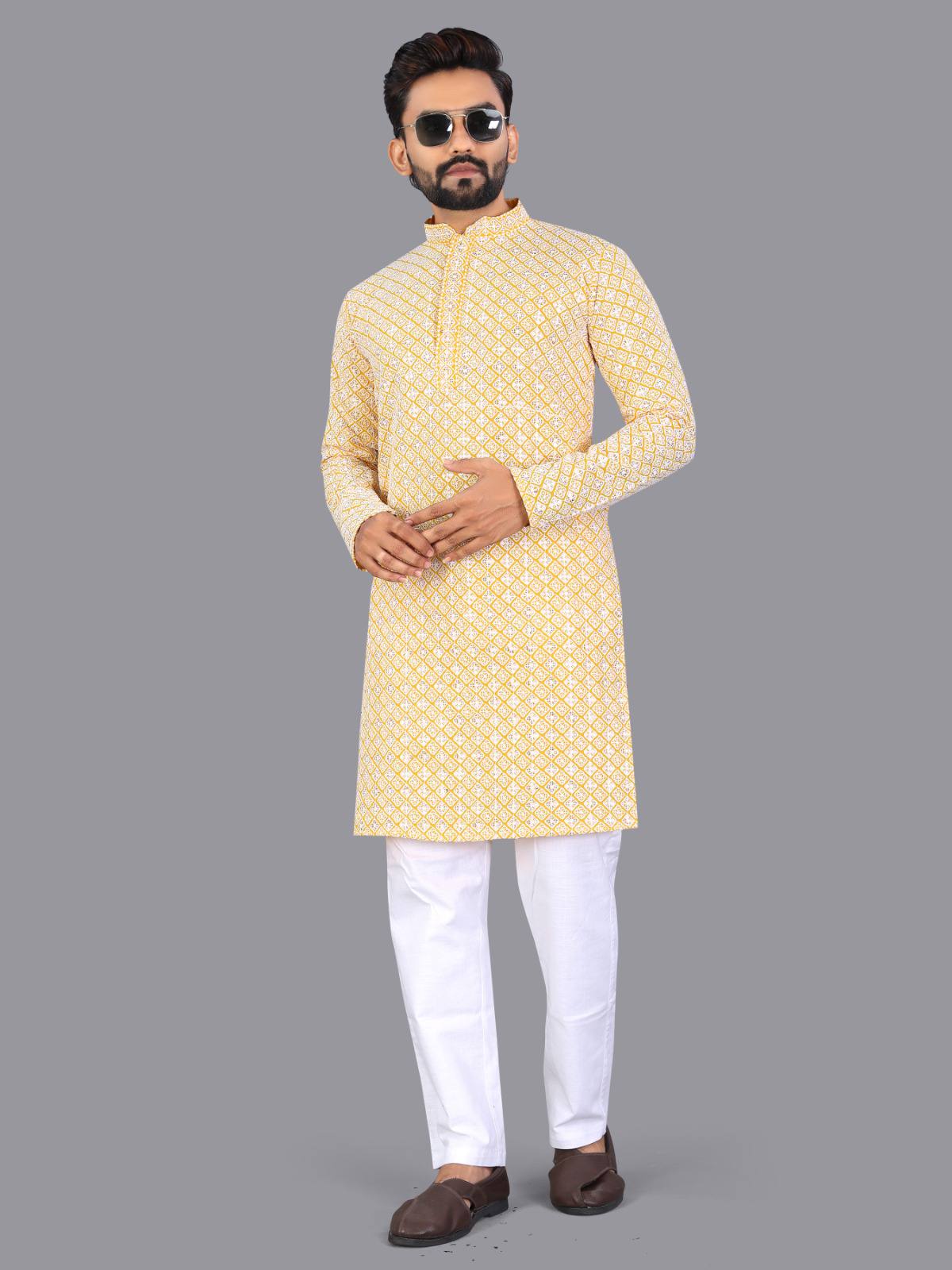Utsav - Premium Lucknowi Work Rayon Cotton Men's Kurta with Pajama