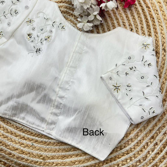 Premium White Blouse with Moti Handwork Readymade