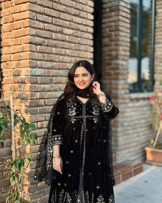 Black Velvet fabric fully stitched premium anarkali style gown