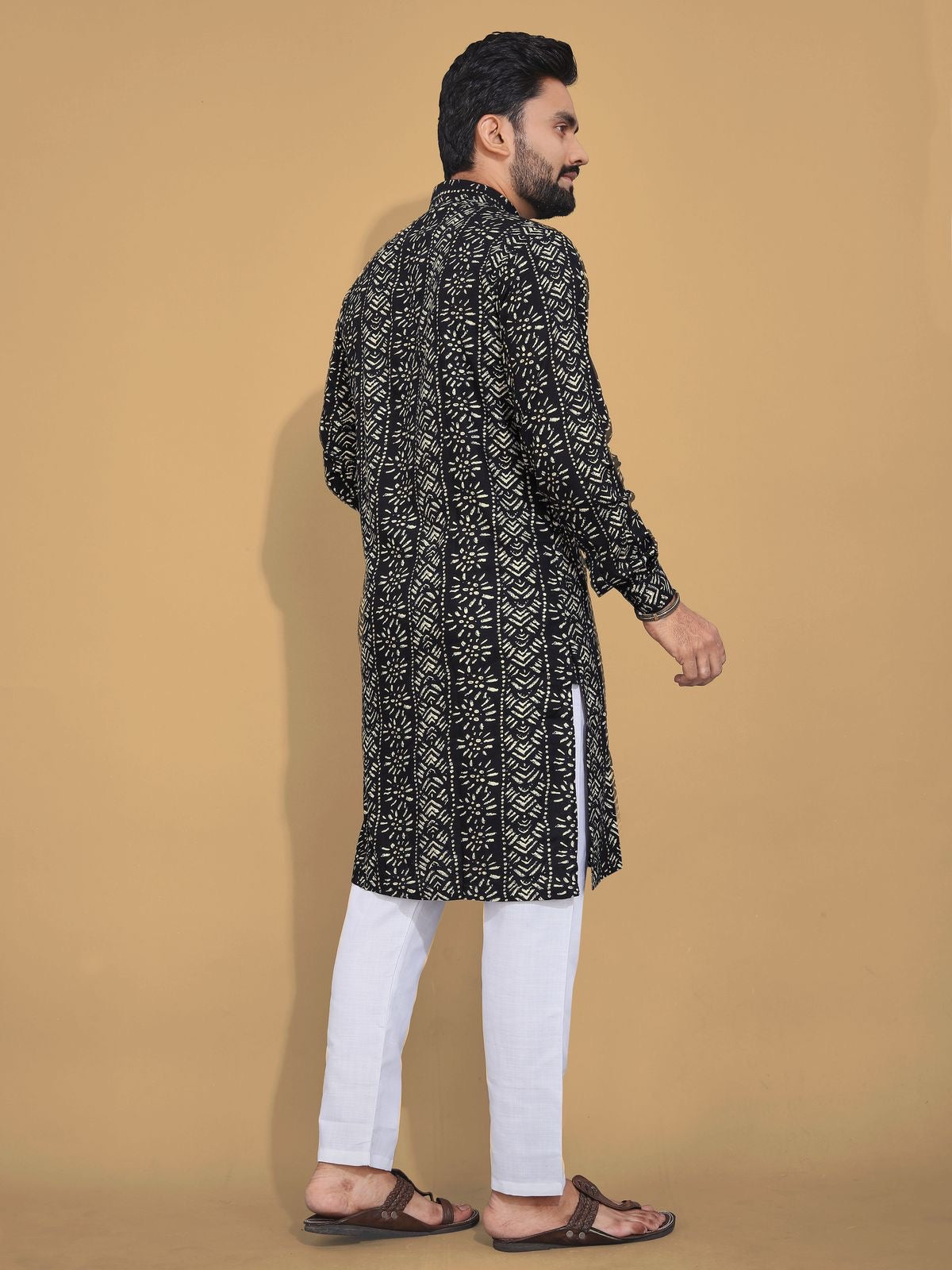 Soft & Comfy Cotton With Foil Print Men's Kurta with Cotton Pajama