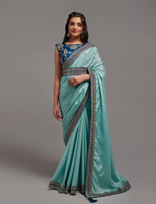 Beautiful Chinnon Saree with Fully Stitched Blouse