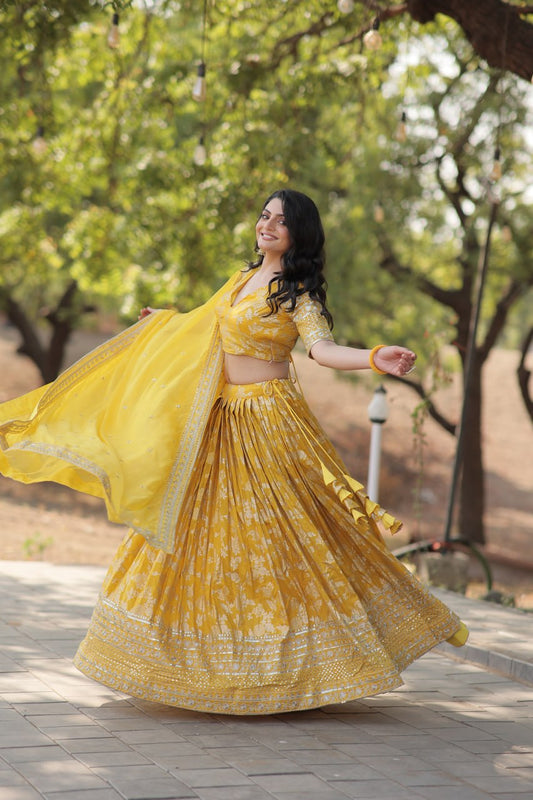 Premium Yellow Embroidered work fully Stitched Lehenga