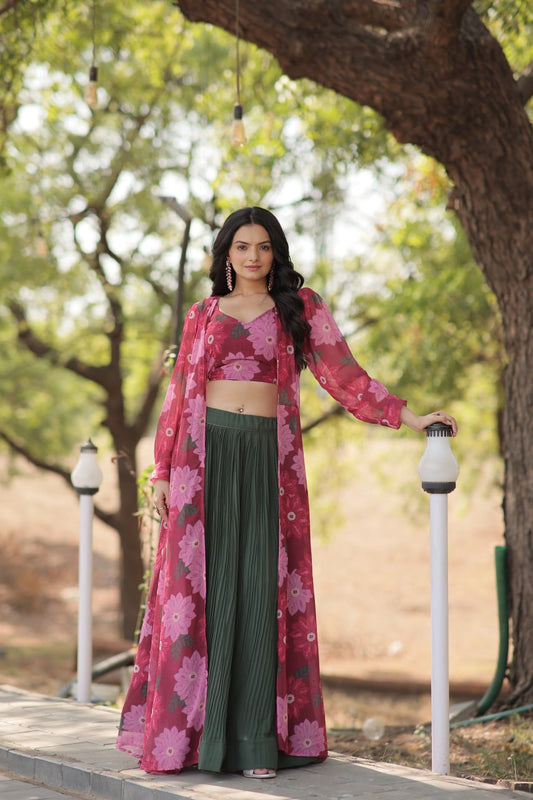 Faux Georgette Pink Lehenga with Shrug Style