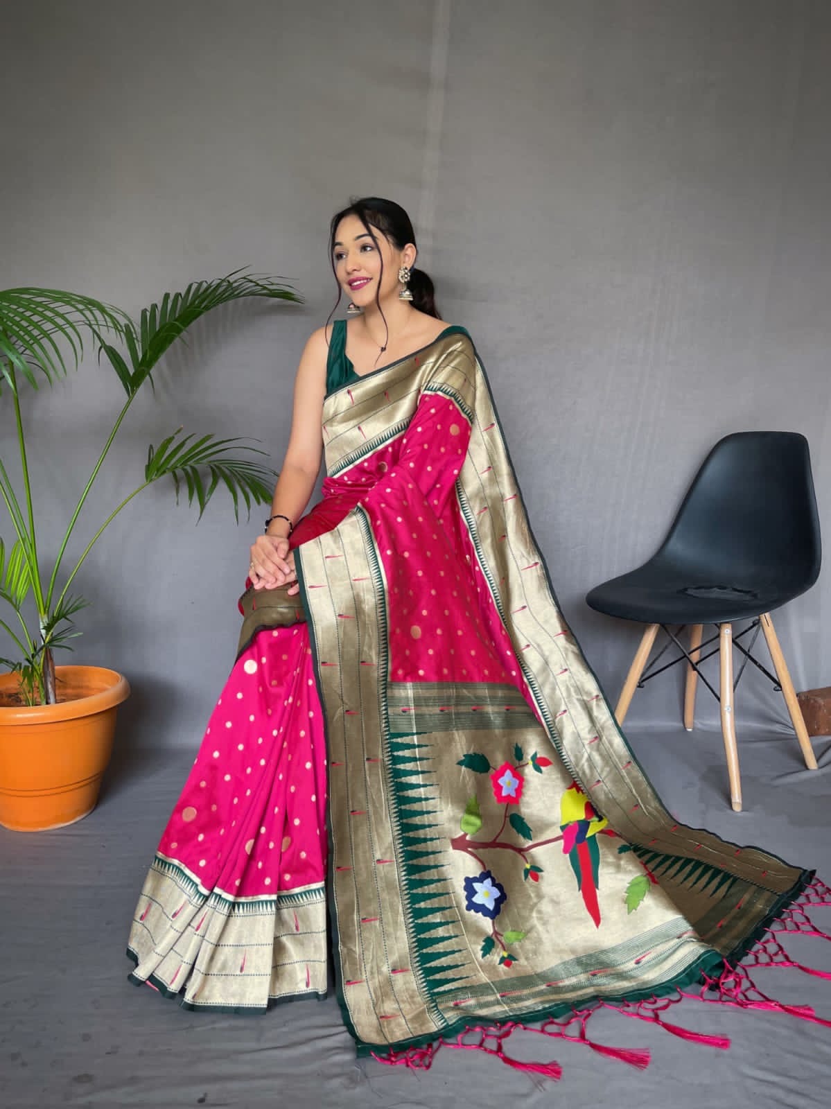 Paithani silk saree with rich pallu & stitched blouse