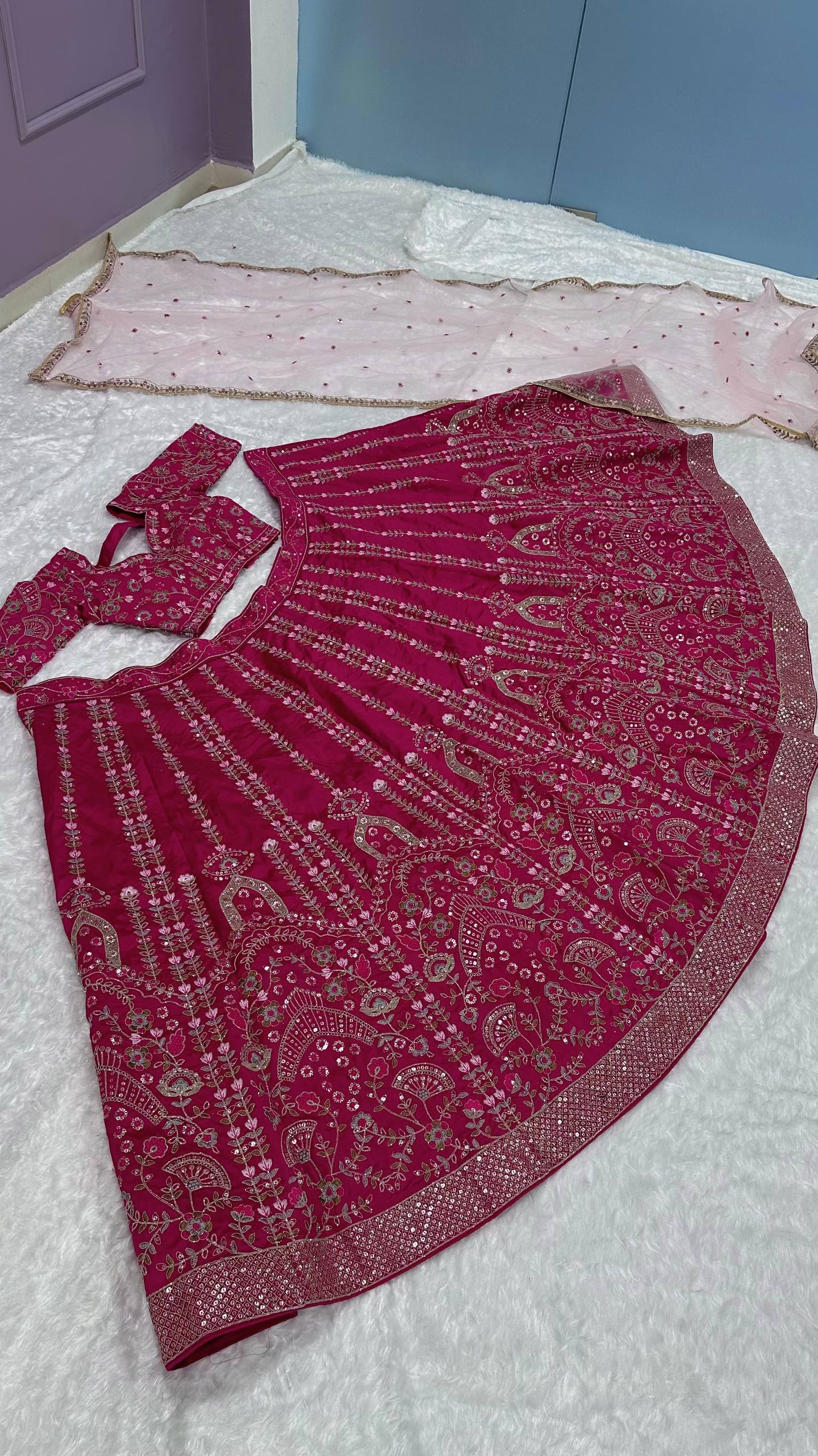 Abha - Premium Rani Pink Beautiful Lehenga