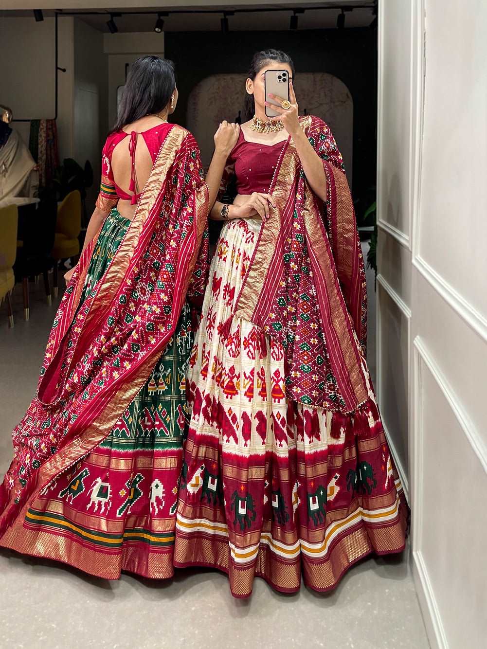 Ikkat patola fully stitched lehenga
