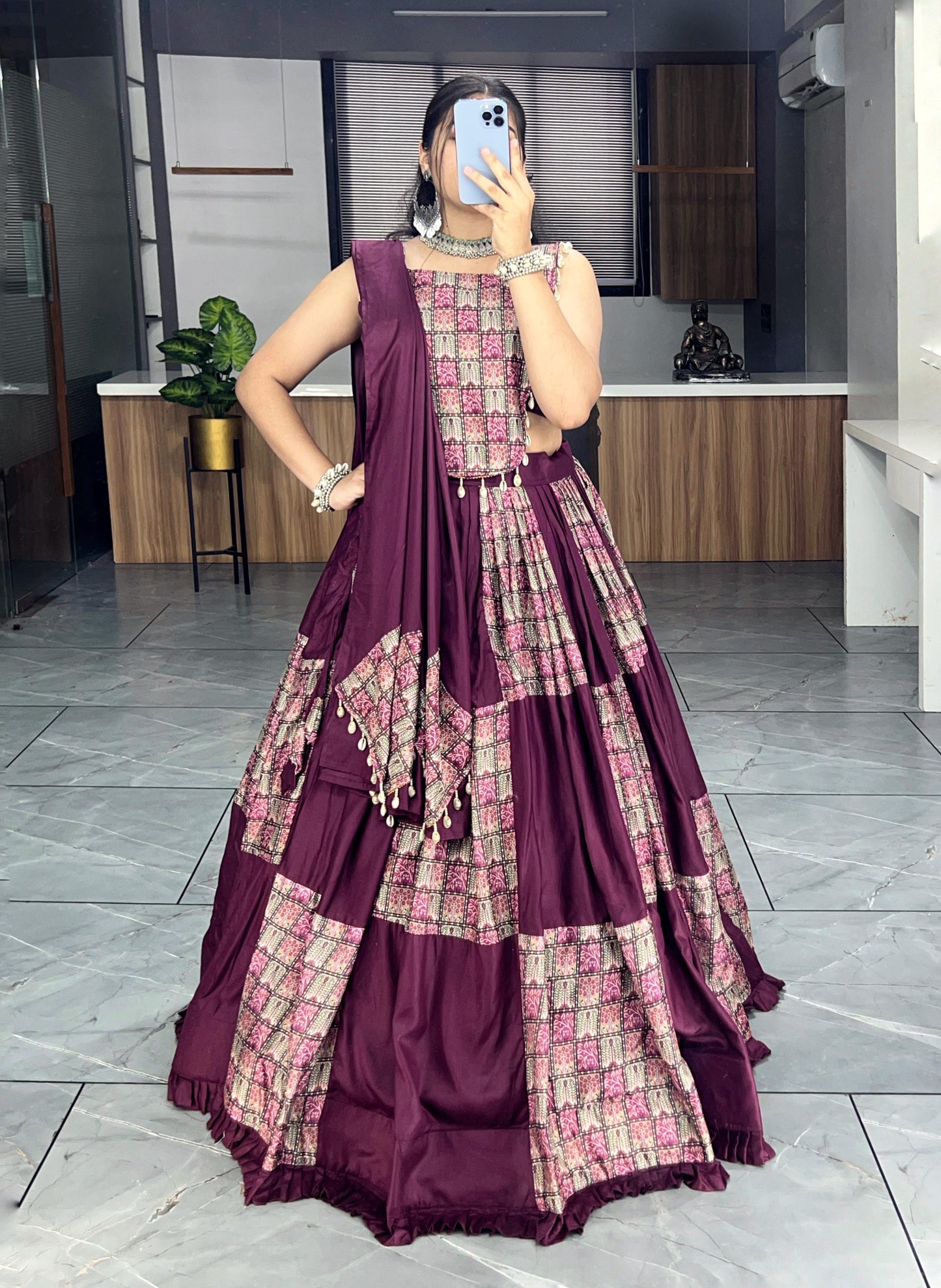 Wine Colour Box Style Chaniya Choli Fully Stitched for Navratri 2025