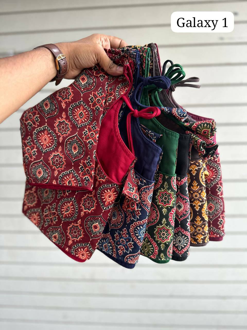 Black Pure Cotton kalamkari print readymade blouse front hook