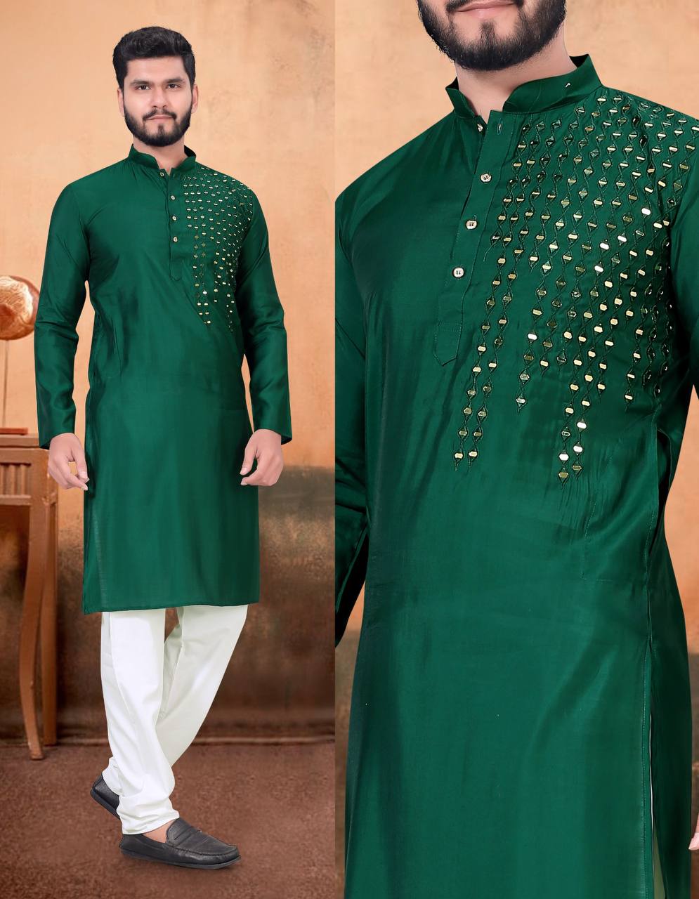 Off set mirror work kurta with pant