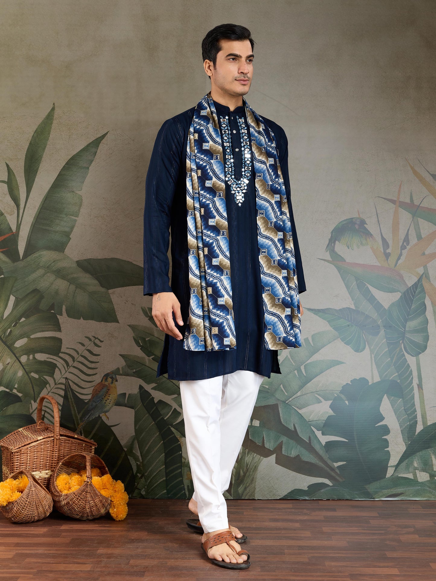 Ramjat - Premium Mens Silk kurta with Pajama and Printed Dupatta