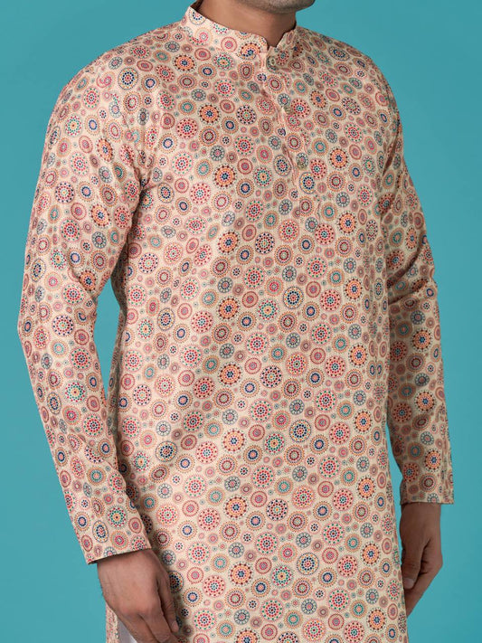 Men's traditional indian ethinic print cotton kurta with pant