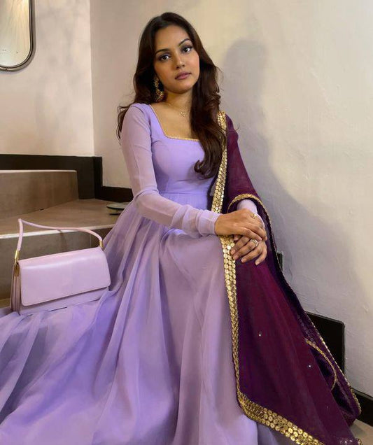Purple Gown with wine dupatta