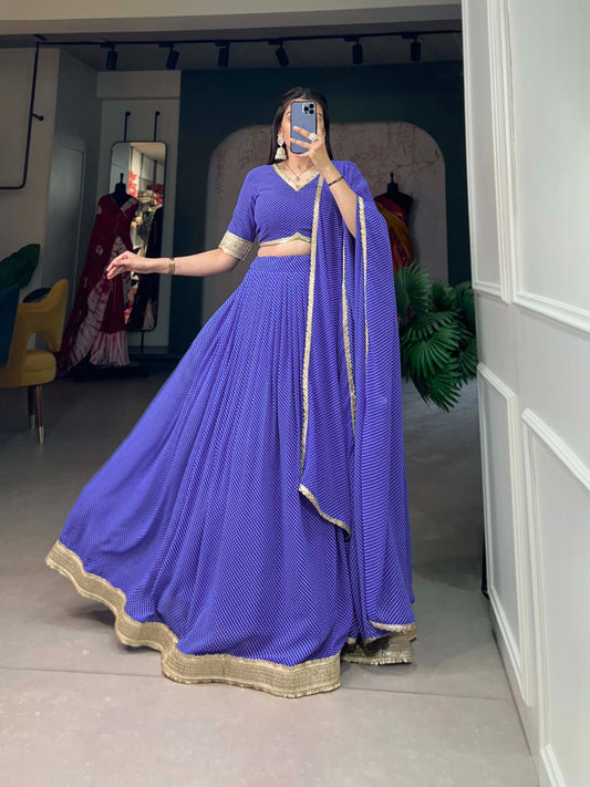 Elegant Soft Georgette Lehenga fully stitched Blue Colour