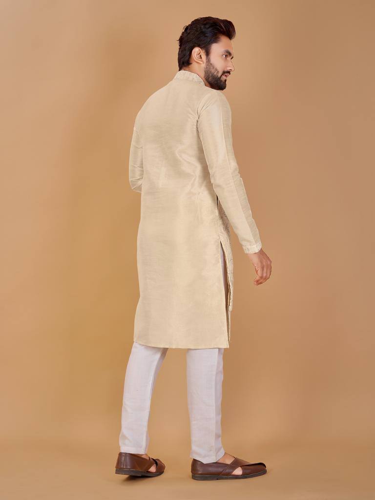 Beige Men's Indo western style koti kurta with pajama