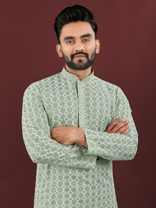 Soft Cotton Rayon Premium Lucknowi Work Kurta with Cotton Pajama