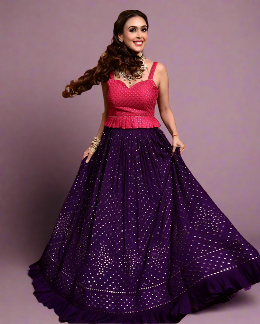Purple and Pink Lehenga with Readymade Blouse
