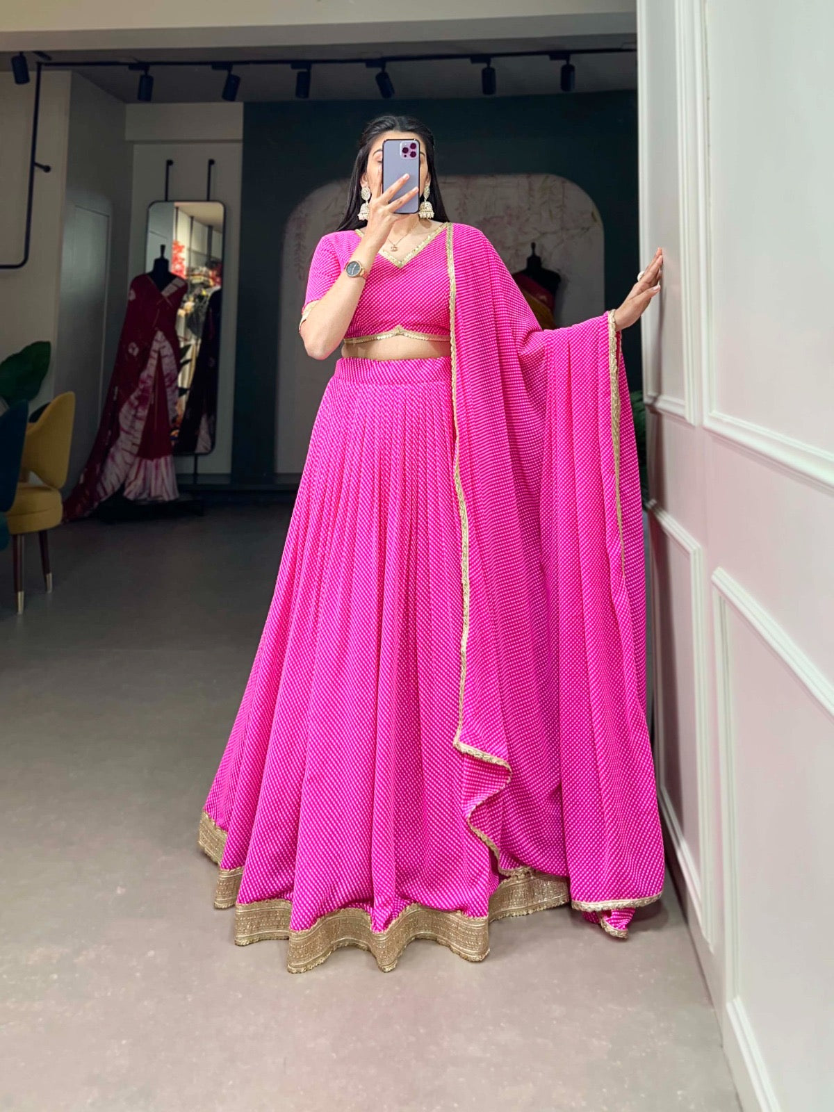 Elegant Soft Georgette Lehenga fully stitched Bright Pink Colour