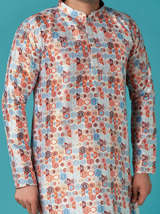 Men's traditional indian ethinic print cotton kurta with pajama