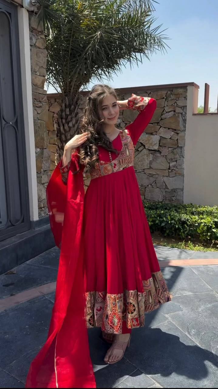 Red Anarkali silk readymade fully stitched