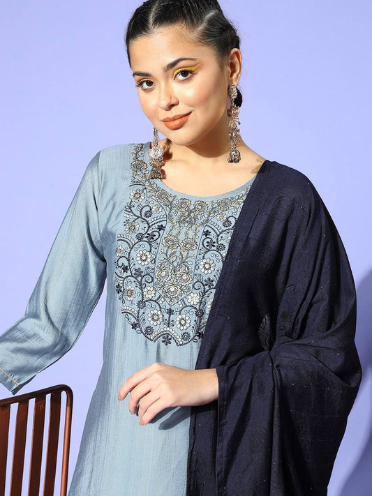 Premium Grey blue kurti set