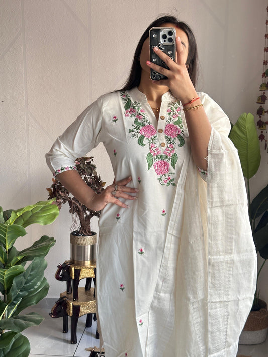 Chandni Aura -Premium Soft Cotton Embroidered Kurti Set