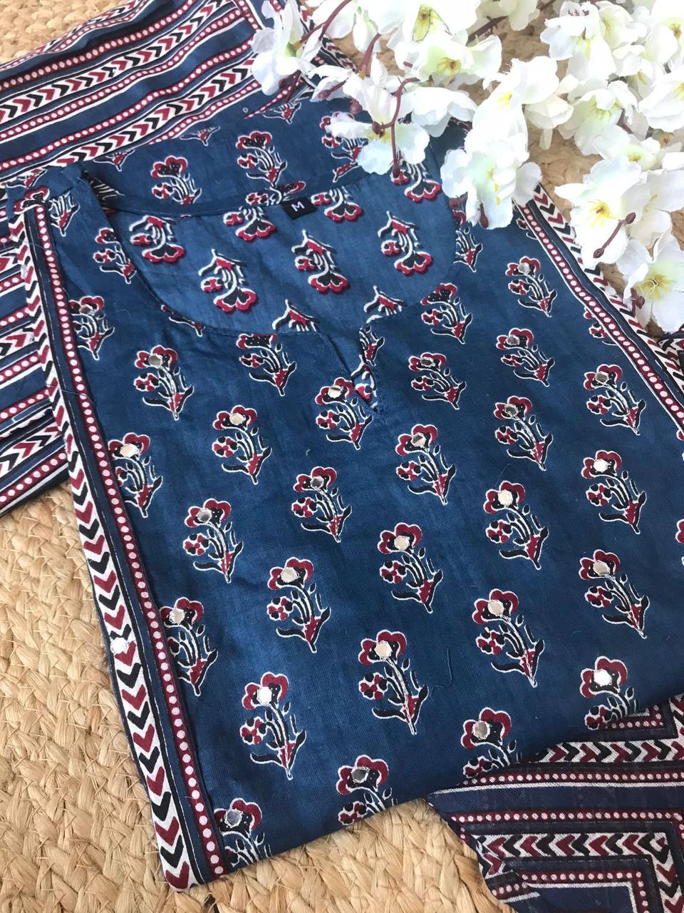 Jaipuri cotton kurti set with pant and dupatta