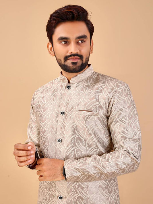 Brown Men's traditional indo western bollywood style with pajama
