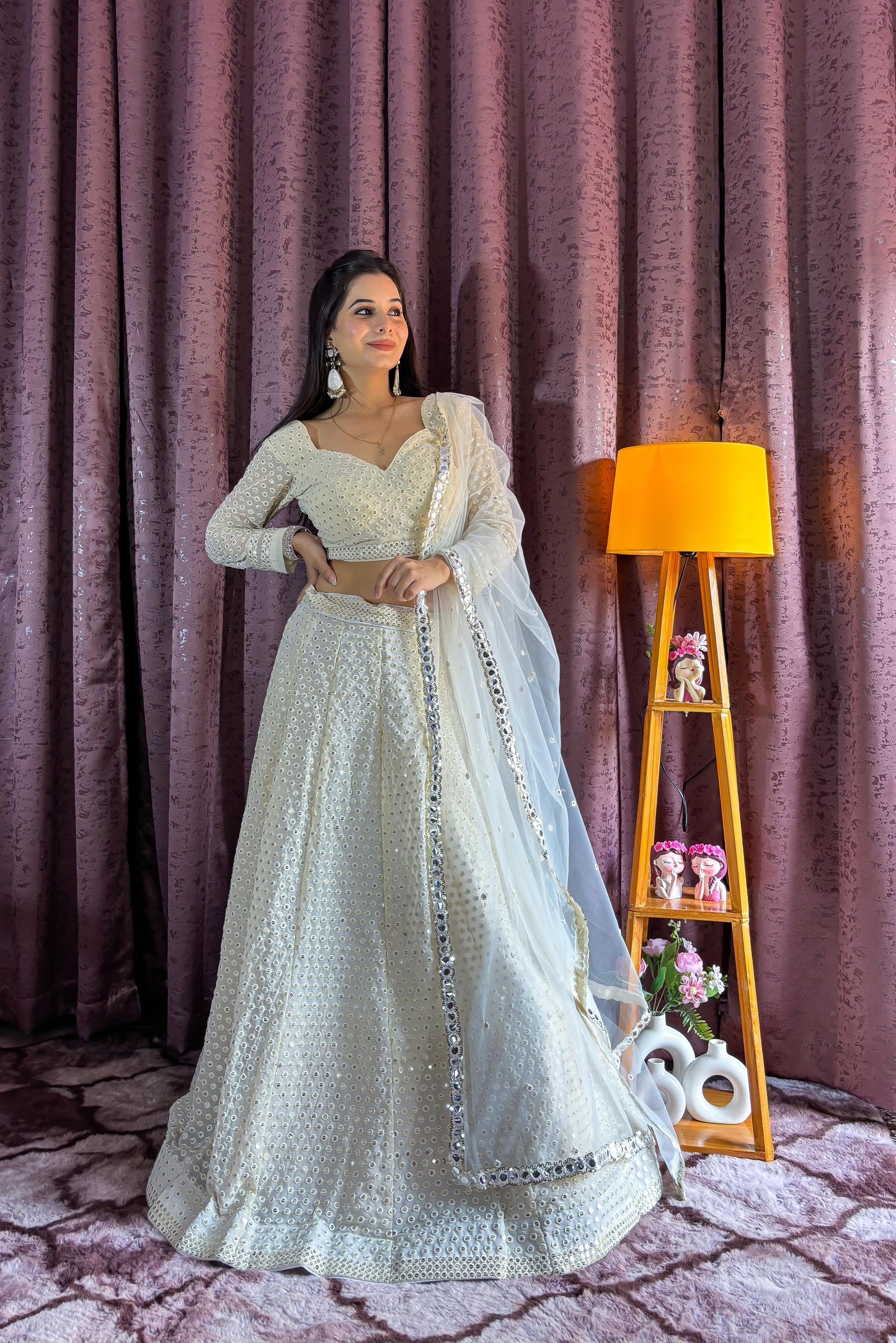 Classy Off white Soft Georgette Lehenga with Sequins work Fully Stitched