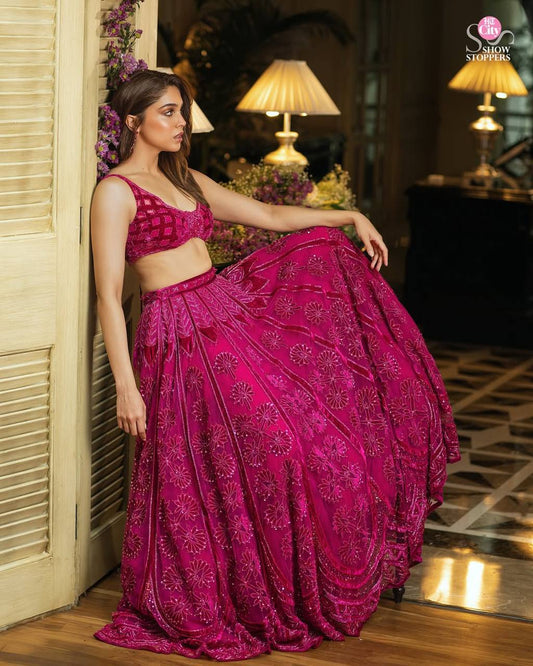 Premium Silk Pink Heavy Embroidered Lehenga Fully Stitched
